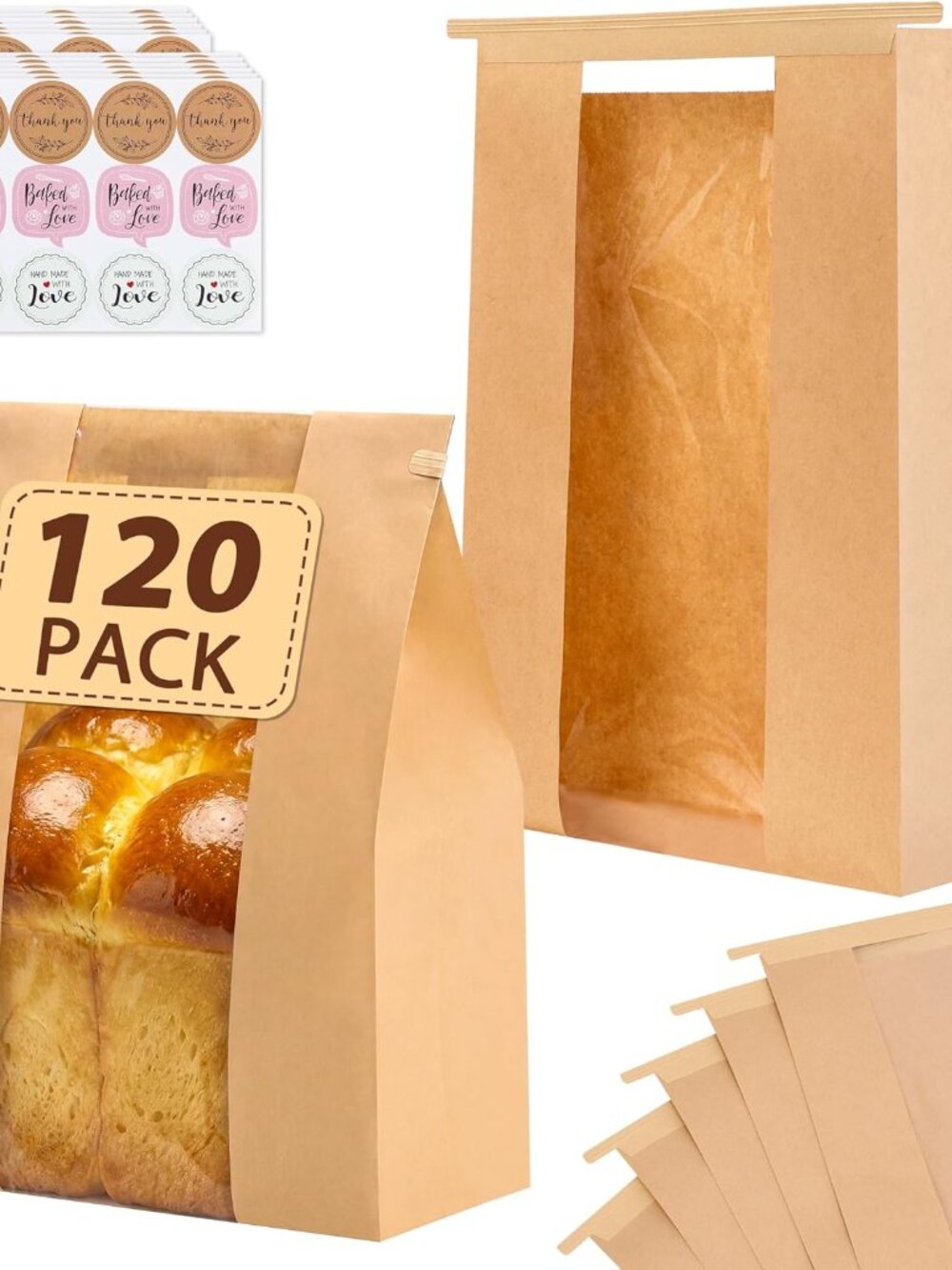 120 Pack Large Paper Bread Bags for Homemade Bread, 13.7x8.3x3.5 Inches, Sourdou